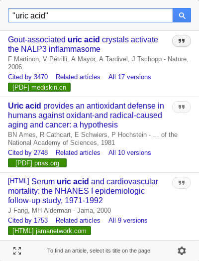 Google Uric Acid Research Results
